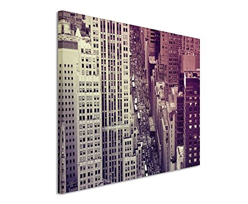 Augenblicke Wandbilder 120x80cm XXL riesige Bilder fertig gerahmt mit Echtholzrahmen in Mauve New York Manhattan Straße mit Wolkenkratzer