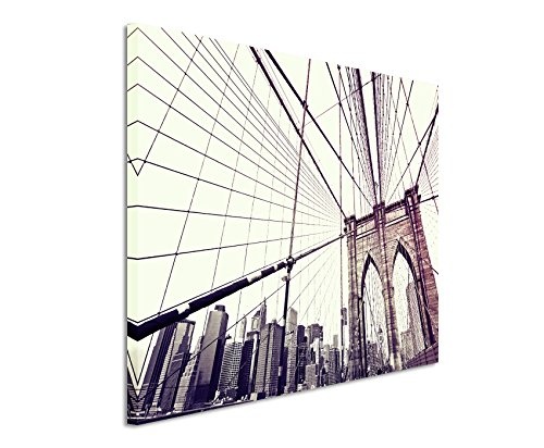 Augenblicke Wandbilder 120x80cm XXL riesige Bilder fertig gerahmt mit Echtholzrahmen in Mauve Auf der Brooklyn Bridge New York City