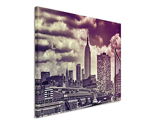 Augenblicke Wandbilder 120x80cm XXL riesige Bilder fertig gerahmt mit Echtholzrahmen in Mauve New York Skyline Wolkenkrater