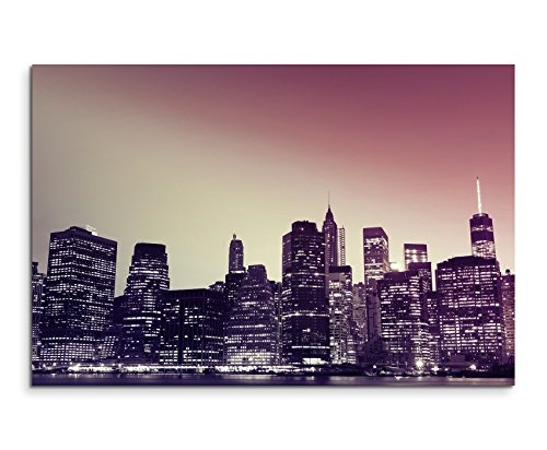 Augenblicke Wandbilder 120x80cm XXL riesige Bilder fertig gerahmt mit Echtholzrahmen in Mauve Stadt Gebäude New York City Manschetten