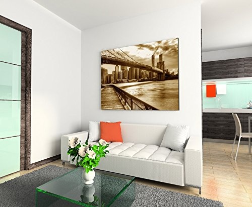 Augenblicke Wandbilder 120x80cm XXL riesige Bilder fertig gerahmt mit Keilrahmenin Sepia Ufer New York City