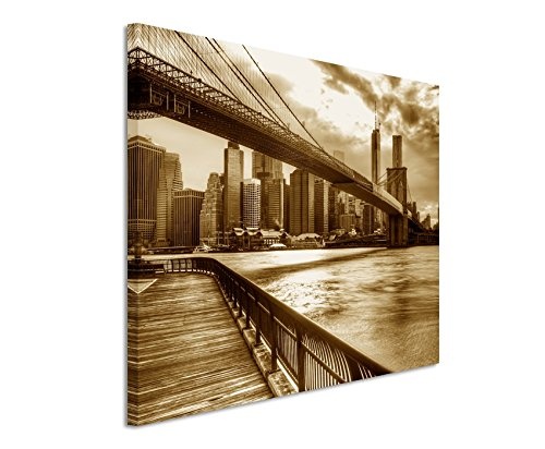 Augenblicke Wandbilder 120x80cm XXL riesige Bilder fertig gerahmt mit Keilrahmenin Sepia Ufer New York City