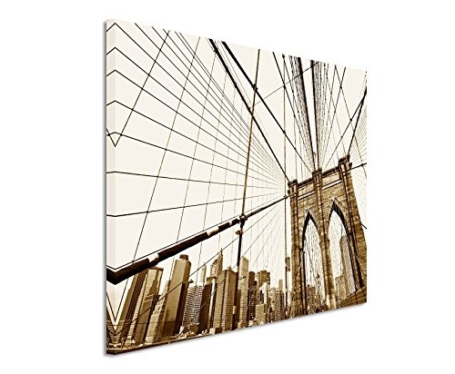 Augenblicke Wandbilder 120x80cm XXL riesige Bilder fertig gerahmt mit Keilrahmenin Sepia Auf der Brooklyn Bridge New York City
