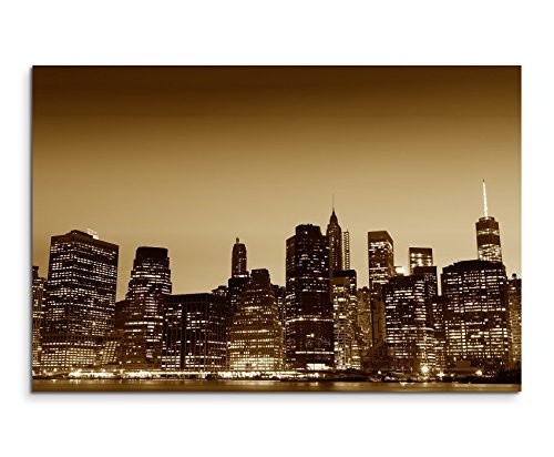 Augenblicke Wandbilder 120x80cm XXL riesige Bilder fertig gerahmt mit Keilrahmenin Sepia Stadt Gebäude New York City Manschetten