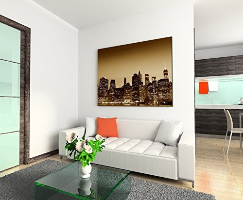 Augenblicke Wandbilder 120x80cm XXL riesige Bilder fertig gerahmt mit Keilrahmenin Sepia Stadt Gebäude New York City Manschetten