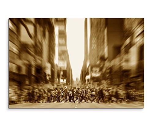 Augenblicke Wandbilder 120x80cm XXL riesige Bilder fertig gerahmt mit Keilrahmenin Sepia Stadt New York City 7te Allee Manhattan Menschen