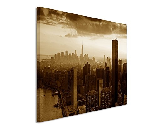 Augenblicke Wandbilder 120x80cm XXL riesige Bilder fertig gerahmt mit Keilrahmenin Sepia Stadt Gebäude New York -City Manhattan Sonnenstrahlen