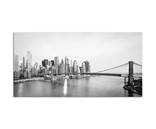 120x60cm - Fotodruck auf Leinwand und Rahmen New York Brooklyn Bridge Skyline - Leinwandbild auf Keilrahmen modern stilvoll - Bilder und Dekoration
