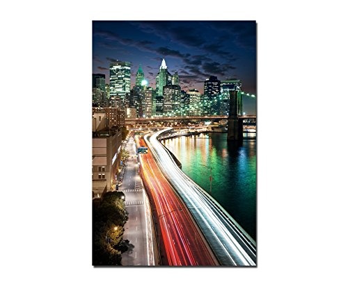 120x60cm - Fotodruck auf Leinwand und Rahmen New York Straße Lichter Gebäude Nacht - Leinwandbild auf Keilrahmen modern stilvoll - Bilder und Dekoration