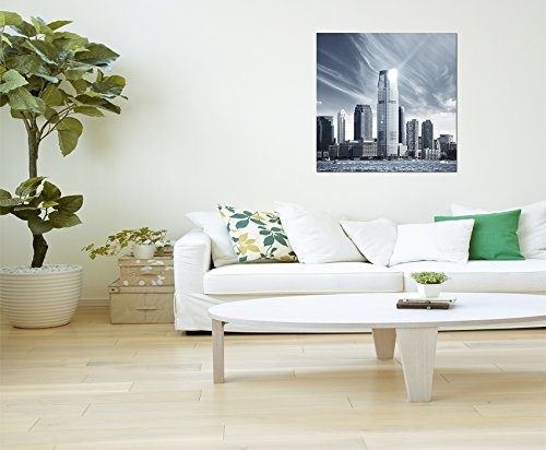 80x80cm - Fotodruck auf Leinwand und Rahmen New York Skyline Wasser Wolken - Leinwandbild auf Keilrahmen modern stilvoll - Bilder und Dekoration