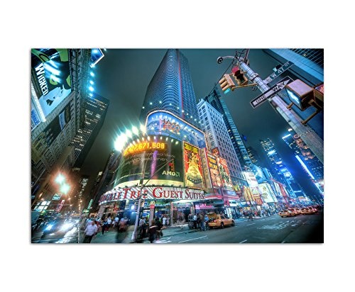120x80cm - Fotodruck auf Leinwand und Rahmen New York Times Square Nacht Lichter - Leinwandbild auf Keilrahmen modern stilvoll - Bilder und Dekoration