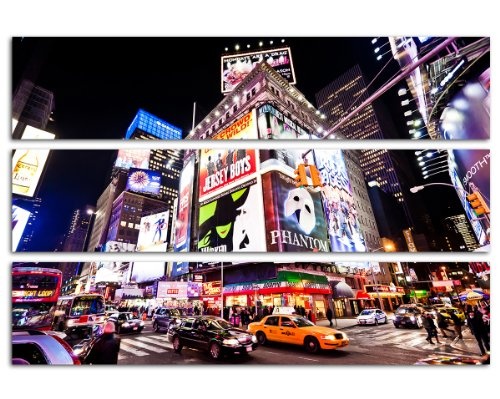 NEW York Rush hour 40x100 cm - 3 TEILIGES FOTOWANDBILD extravagantes Design stylisch und topaktuell Leinwand auf Keilrahmen Kunstdruck XXL in brillanter Farbqualität moderne Bilder Dekobilder Wanddekoration schöner wohnen