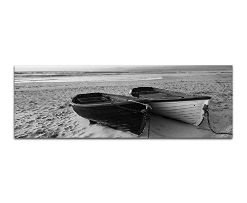 Augenblicke Wandbilder Keilrahmenbild Panoramabild SCHWARZ/Weiss 150x50cm Meer Strand Sand Fischerboote