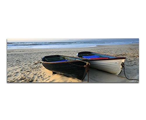Augenblicke Wandbilder Keilrahmenbild Wandbild 150x50cm Meer Strand Sand Fischerboote