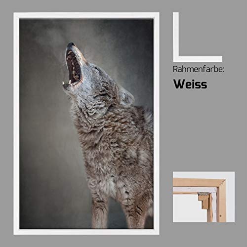 Canvas Leinwandbild Wandbild Kunstdruck, Wasserfall Hochformat 80x120 cm auf Massivholz Keilrahmen gespannt und mit Massivholz Schattenfugenrahmen, sechs Farben zur Auswahl, hier Dunkelbraun