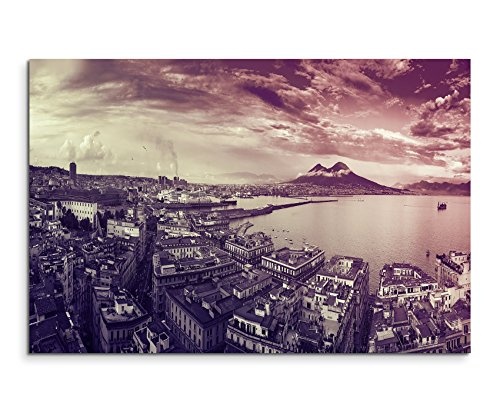 Augenblicke Wandbilder 120x80cm XXL riesige Bilder fertig gerahmt mit Echtholzrahmen in Mauve Panorama Neapel Italien