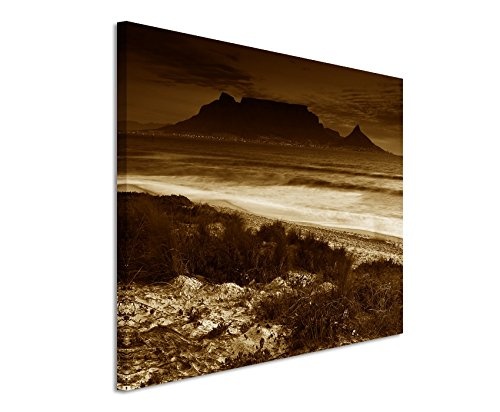 Augenblicke Wandbilder 120x80cm XXL riesige Bilder fertig gerahmt mit Keilrahmenin Sepia Tafelberg Milnerton Beach Süd Afrika