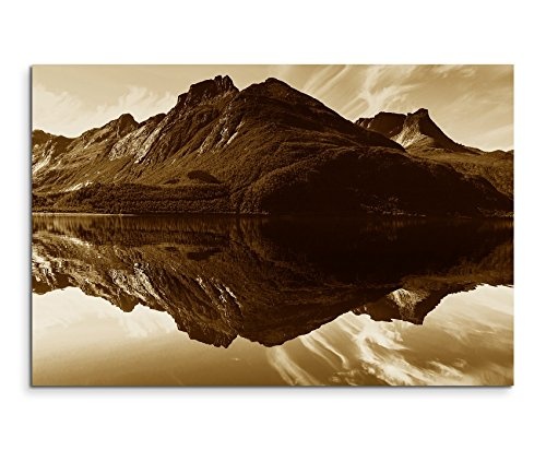 Augenblicke Wandbilder 120x80cm XXL riesige Bilder fertig gerahmt mit Keilrahmenin Sepia Natur Bergsee
