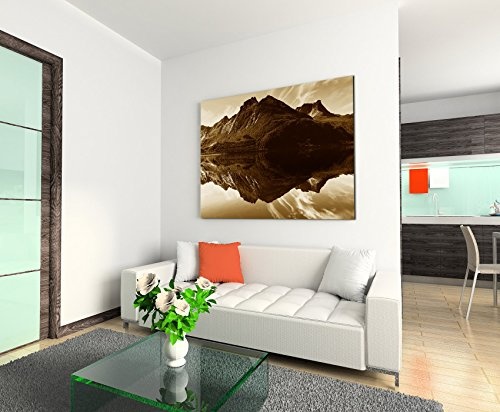 Augenblicke Wandbilder 120x80cm XXL riesige Bilder fertig gerahmt mit Keilrahmenin Sepia Natur Bergsee