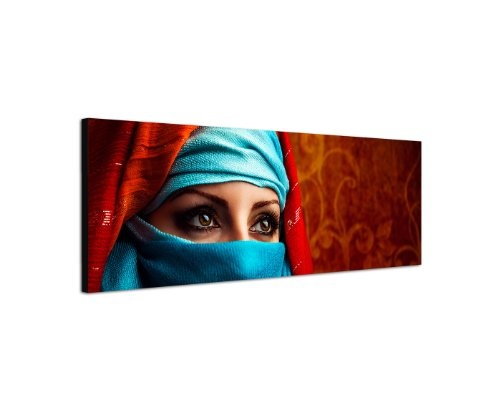 Muslimische Frau 150x50cm Panorama Wandbild auf Leinwand und Keilrahmen fertig zum aufhängen - Unsere Bilder auf Leinwand bestechen durch ihre ungewöhnlichen Formate und den extrem detaillierten Druck aus bis zu 100 Megapixel hoch aufgelösten Fotos.
