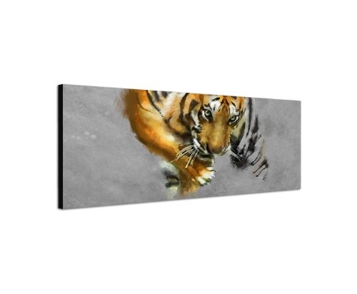 Tiger Tierbild 150x50cm Panorama Wandbild auf Leinwand und Keilrahmen fertig zum aufhängen - Unsere Bilder auf Leinwand bestechen durch ihre ungewöhnlichen Formate und den extrem detaillierten Druck aus bis zu 100 Megapixel hoch aufgelösten Fotos.