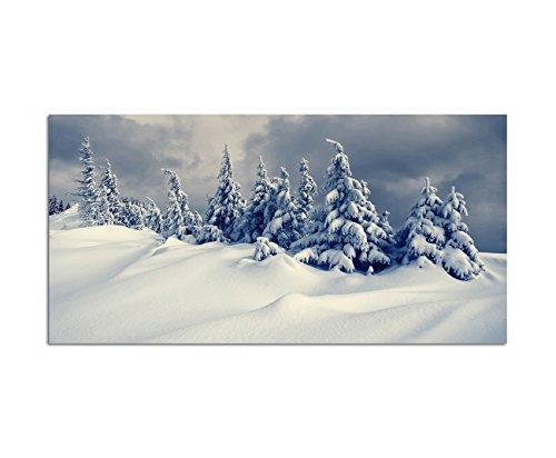 120x80cm - Fotodruck auf Leinwand und Rahmen Winterlandschaft Schneedecke Bäume - Leinwandbild auf Keilrahmen modern stilvoll - Bilder und Dekoration