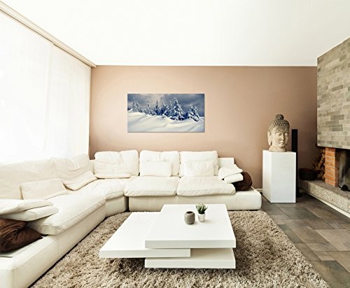 120x80cm - Fotodruck auf Leinwand und Rahmen Winterlandschaft Schneedecke Bäume - Leinwandbild auf Keilrahmen modern stilvoll - Bilder und Dekoration