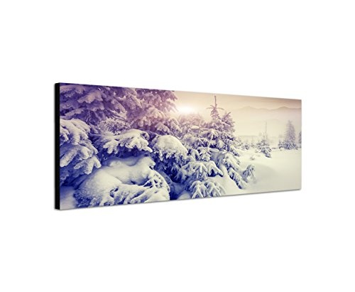 Augenblicke Wandbilder Keilrahmenbild Wandbild 150x50cm Bäume Berge Schnee Sonnenuntergang