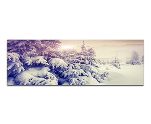 Augenblicke Wandbilder Keilrahmenbild Wandbild 150x50cm Bäume Berge Schnee Sonnenuntergang