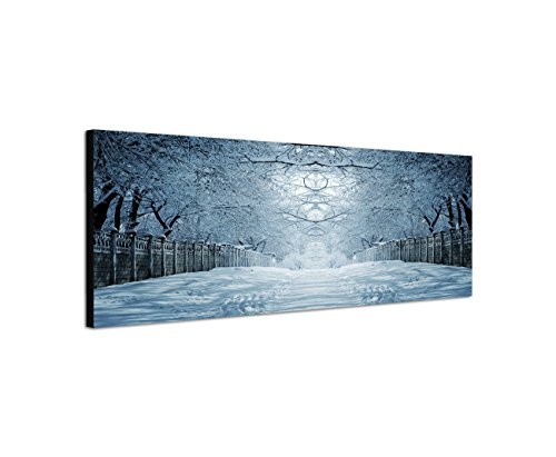 Augenblicke Wandbilder Keilrahmenbild Wandbild 150x50cm Winterlandschaft Bäume Weg Baumtunnel Schnee