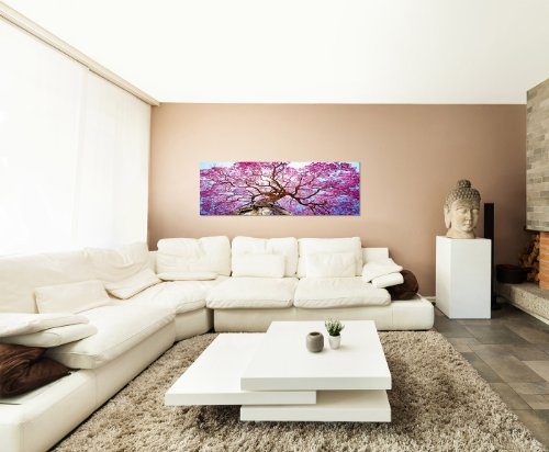 Augenblicke Wandbilder Keilrahmenbild Wandbild 150x50cm Lapacho-Baum Blüten rosa Sonnenstrahlen