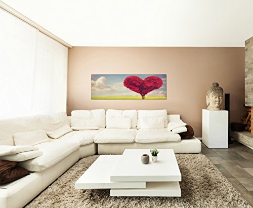 Augenblicke Wandbilder Keilrahmenbild Wandbild 150x50cm Wiese Baum Herz Wolken Frühling
