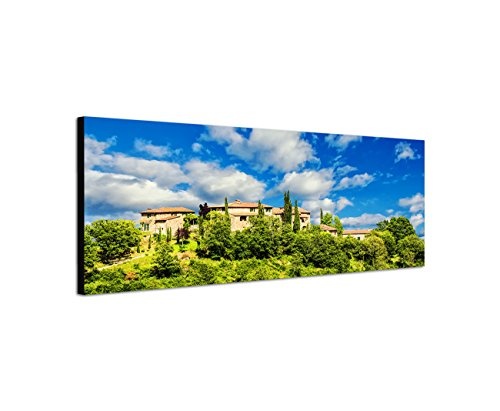 Augenblicke Wandbilder Keilrahmenbild Wandbild 150x50cm Toskana Dorf Bäume Wolken Sommer