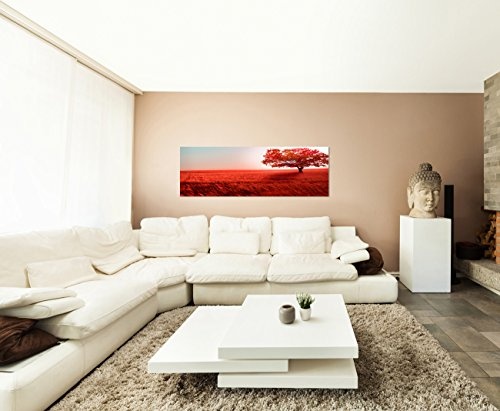 Augenblicke Wandbilder Keilrahmenbild Wandbild 150x50cm Landschaft Wiese Baum rot Licht