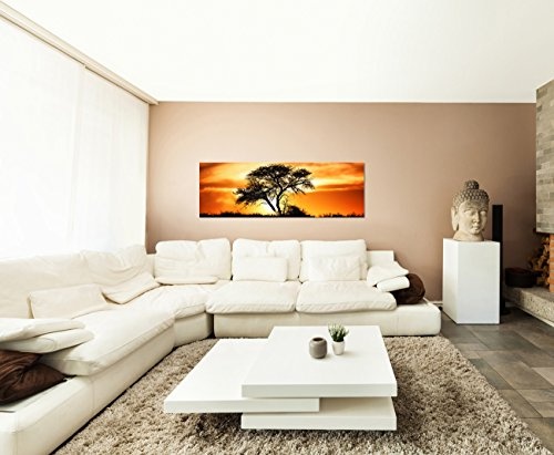Augenblicke Wandbilder Keilrahmenbild Wandbild 150x50cm Afrika Kalahari Baum Sonnenuntergang