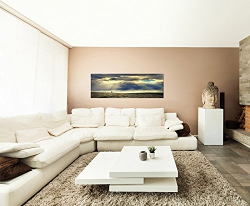 Augenblicke Wandbilder Leinwandbild als Panorama in 150x50cm Wiese Baum Wolkenhimmel Sonnenstrahlen