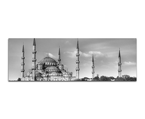 Augenblicke Wandbilder Keilrahmenbild Panoramabild SCHWARZ/Weiss 150x50cm e Moschee Bäume Wolkenhimmel
