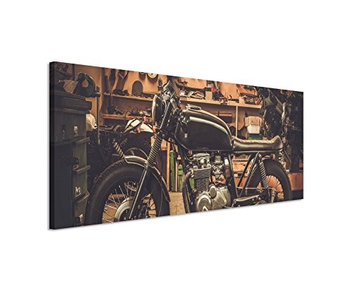 Wunderschönes Wandbild 150x50cm Kunstbilder - Vintage Motorrad in der Garage