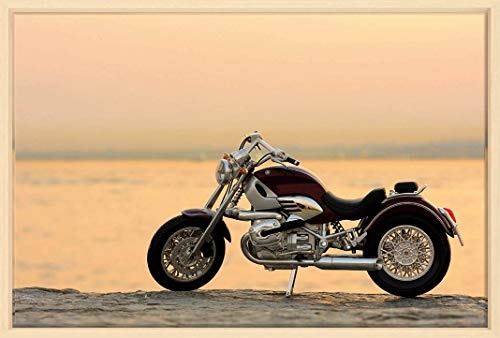 Homedeco-24 Canvas Leinwandbild Wandbild Kunstdruck, Harley Davidson Bike Motorrad 65x100 cm auf Keilrahmen gespannt und mit Massivholz-Schattenfugenrahmen 6 Farben-Auswahl, Hier Ahorn