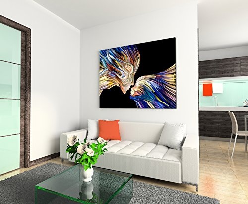 Sinus Art Wandbild 120x80cm Illustration - Bunte Gesichter im Seitenprofil auf Leinwand für Wohnzimmer, Büro, Schlafzimmer, Ferienwohnung u.v.m. Gestochen scharf in Top Qualität
