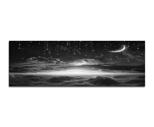 Augenblicke Wandbilder Keilrahmenbild Panoramabild SCHWARZ/Weiss 150x50cm Himmel Nacht Wolken Mond Sterne