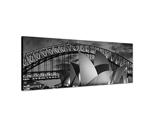 Augenblicke Wandbilder Keilrahmenbild Panoramabild SCHWARZ/Weiss 150x50cm Sydney Oper Harbour Bridge Nacht