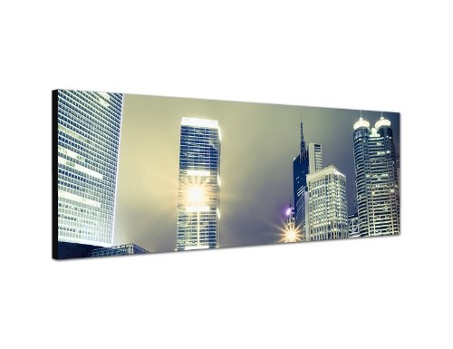 Augenblicke Wandbilder Keilrahmenbild Wandbild 150x50cm Shanghai Hochhäuser Nacht Lichter