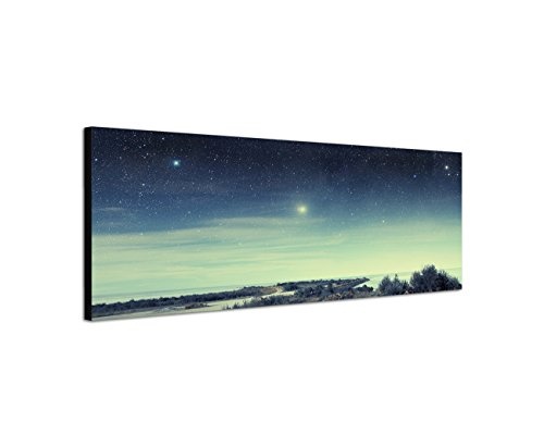 Augenblicke Wandbilder Keilrahmenbild Wandbild 150x50cm Küste Meer Nacht Himmel Sterne
