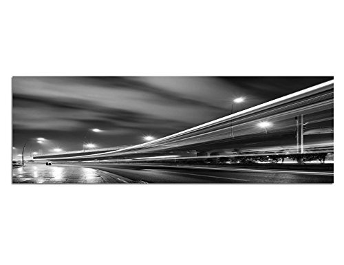 Augenblicke Wandbilder Keilrahmenbild Panoramabild SCHWARZ/Weiss 150x50cm Stadt Nacht Lichtspuren Zeitraffer