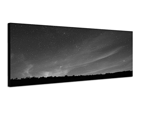 Augenblicke Wandbilder Keilrahmenbild Panoramabild SCHWARZ/Weiss 150x50cm Himmel Nacht Sterne Wald