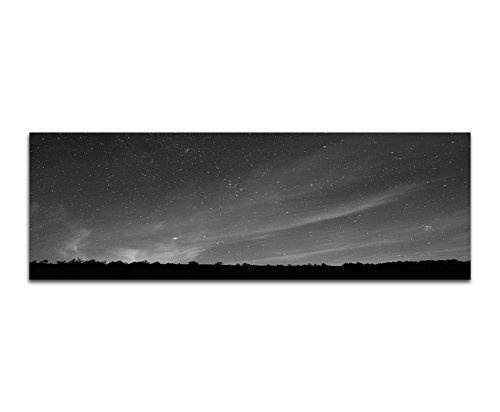 Augenblicke Wandbilder Keilrahmenbild Panoramabild SCHWARZ/Weiss 150x50cm Himmel Nacht Sterne Wald