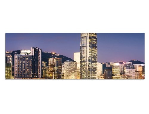 Augenblicke Wandbilder Keilrahmenbild Wandbild 150x50cm Hongkong Gebäude modern Nacht Lichter