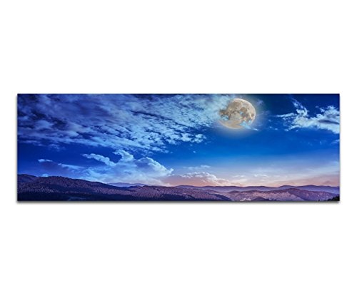 Augenblicke Wandbilder Keilrahmenbild Wandbild 150x50cm Berge Wiesen Wolkenschleier Nacht Vollmond