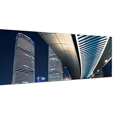 Augenblicke Wandbilder Leinwandbild als Panorama in 150x50cm Shanghai Brücke Straße Lichter Nacht